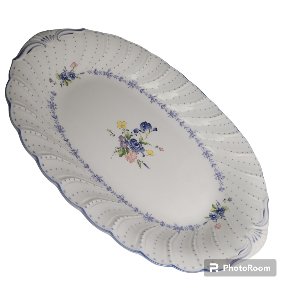 *KT Nikko dinner servewesr platter purple floral & polka dot scalloped …